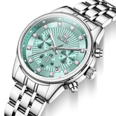 OLEVS 3669 Quartz Multi Dial Diamond Watch For Women - Steel Silver Green Watch | Olevs Watch Store