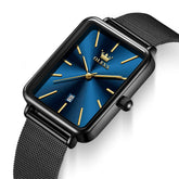 OLEVS 3692 Rectangle Minimalist Mesh Mens Dress Watch - Black Blue Watch | Olevs Watch Store
