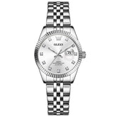OLEVS 3705 Classic Luxury Fluted Bezel Quartz Watch for Women - Silver White Watch | Olevs Watch Store