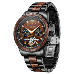 OLEVS 3751 Brazilian Rosewood automatic mechanical watch front view