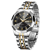 OLEVS 3759 Gold Black faceted glass day date quartz watch