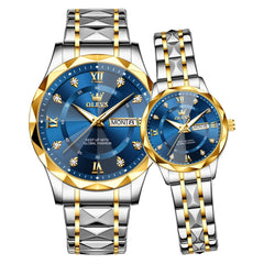 OLEVS 5609 gold silver blue couple quartz watch set