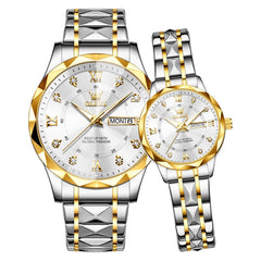OLEVS 5609 gold silver white couple quartz watch set