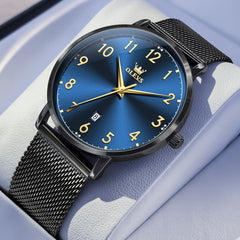 OLEVS 5653 Ultra Thin Couple Watch Milanese Mesh and Leather Strap Date Timepiece for Men and Women - Olevs Watch Store