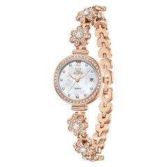 OLEVS 5699 rose gold white floral bracelet watch front view