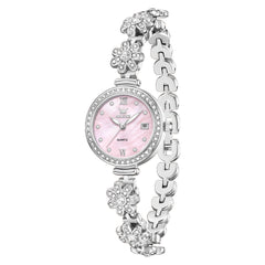 OLEVS 5699 silver pink floral bracelet watch front view