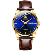 OLEVS 6629 Minimalist Day Date Mechanical Watch for Men - Gold Blue Watch | Olevs Watch Store
