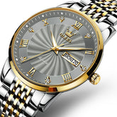 OLEVS 6630 Sunburst Dial Mechanical Watch for Men - Two Tone Gray Watch | Olevs Watch Store