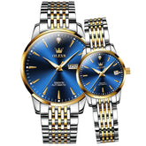 OLEVS 6635 Stainless Steel Automatic Mechanical Couple Watches - Two-Tone Blue Watch | Olevs Watch Store