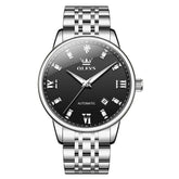 OLEVS 6723 Diamond Roman Numeral Automatic Mechanical Watch For Men - Ebony Black Watch | Olevs Watch Store
