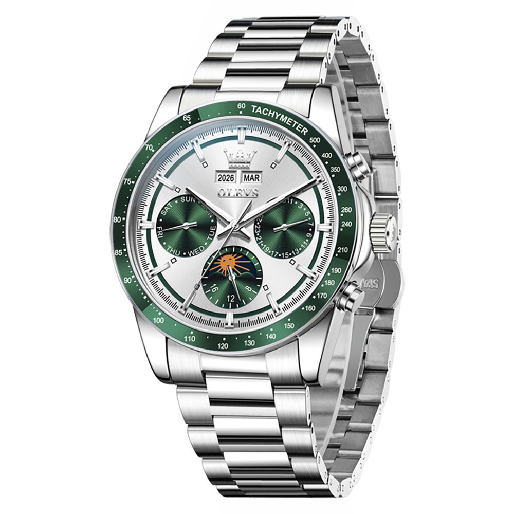 OLEVS 6756 Silver Green front view