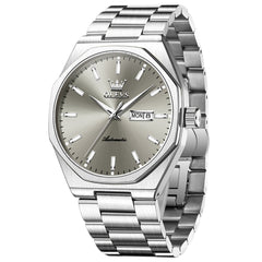 OLEVS 6786 Silver Gray automatic day date watch front view
