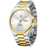 OLEVS 6786 Two Tone White automatic day date watch front view