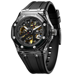 OLEVS 6788 All Black skeleton automatic watch front view