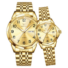 OLEVS 6789 all gold automatic couple watch set