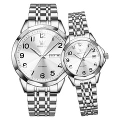 OLEVS 6789 silver white automatic couple watch set