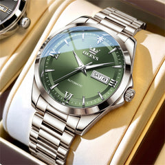 OLEVS 7099 silver green automatic day date watch for men