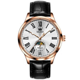 OLEVS 7118 Rose Gold White automatic leather watch