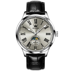 OLEVS 7118 Silver Gray automatic leather watch