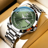 OLEVS 7136 Silver Green watch studio closeup