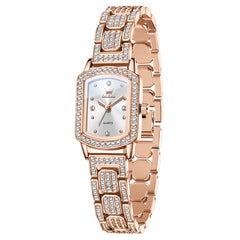 OLEVS 7142 women's quartz watch in rose gold with silver dial and zirconia accented steel bracelet
