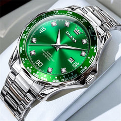 OLEVS 9988 Luxury Green Dial Quartz Dress Watch for Men - Silver Green Steel Watch | Olevs Watch Store