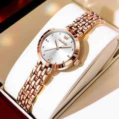 OLEVS 9992 Petite Minimalist Jewelry Bracelet Watch for Women - Rose Gold White Watch | Olevs Watch Store