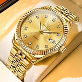 OLEVS Couple Watches Fluted Bezel Diamond Dial Quartz Watch 5526 Jubilee Band for His and Hers - Olevs Watch Store