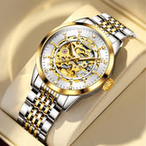 OLEVS Full Skeleton Diamond Dial Automatic Mechanical Watch 9920 for Men - Two Tone White Watch | Olevs Watch Store