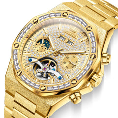 OLEVS Iced Out Moon Phase Skeleton Automatic Watch 9805 Calendar for Men - Silver White Watch | Olevs Watch Store