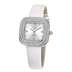OLEVS Square Diamond Bezel Leather Watch 5512 Petite Quartz for Women - Silver White Watch | Olevs Watch Store