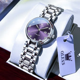 OLEVS Women Lucky Diamond Dress Watch Stainless Steel Quartz Date 5575 - Purple Diamond Watch | Olevs Watch Store