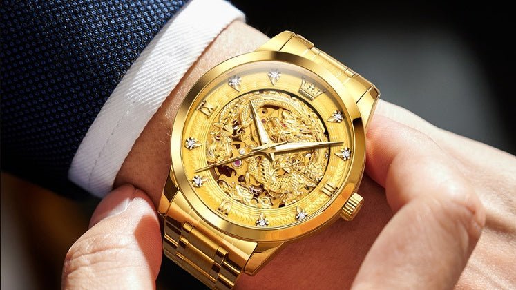 OLEVS gold skeleton automatic watch for men