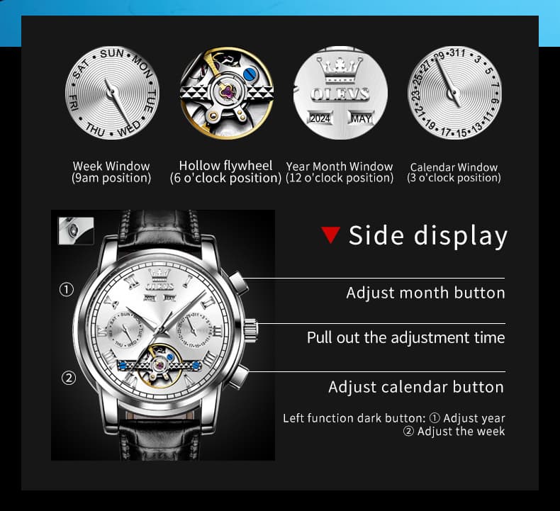 OLEVS 6607 Automatic Mechanical Tourbillon Design Watch for Men