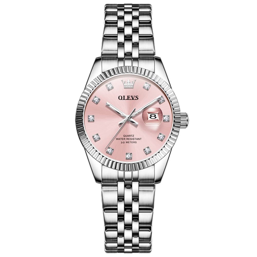 OLEVS 3705 Classic Luxury Fluted Bezel Quartz Watch for Women