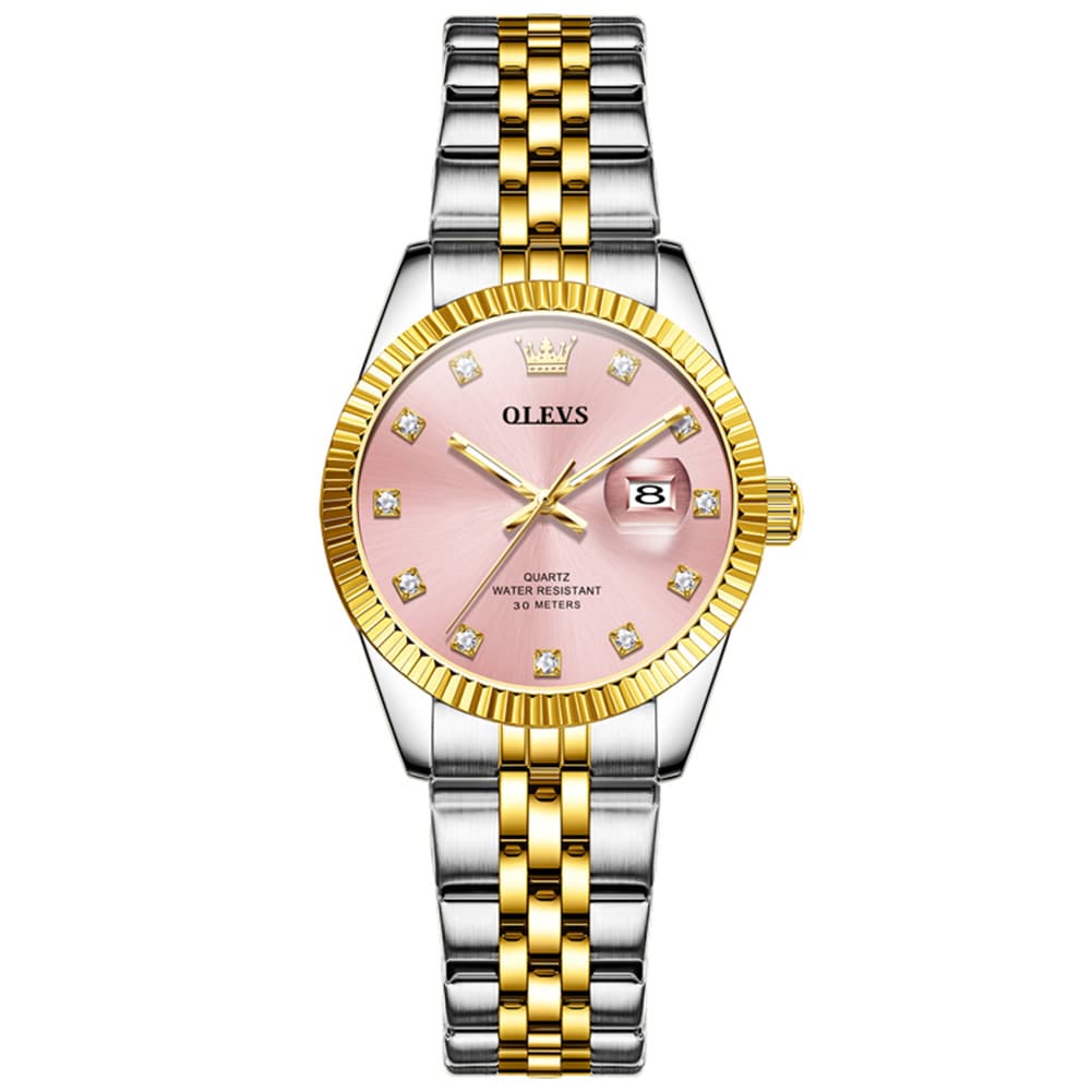 OLEVS 3705 Classic Luxury Fluted Bezel Quartz Watch for Women