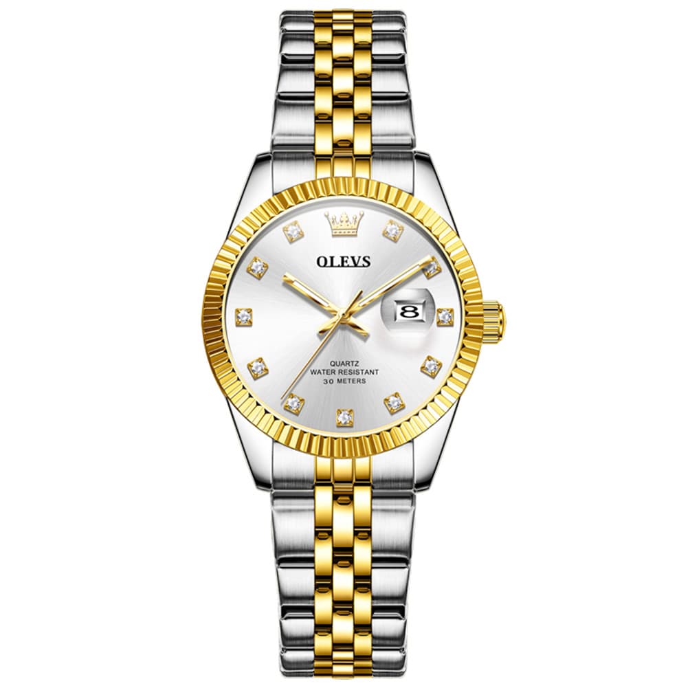 OLEVS 3705 Classic Luxury Fluted Bezel Quartz Watch for Women