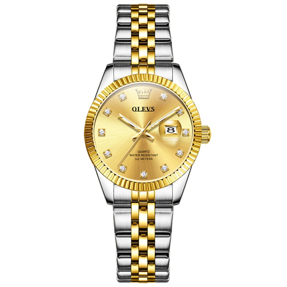 OLEVS 3705 Classic Luxury Fluted Bezel Quartz Watch for Women