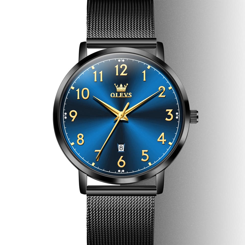 OLEVS 5653 Ultra Thin Couple Watch Milanese Mesh and Leather Strap Date Timepiece for Men and Women