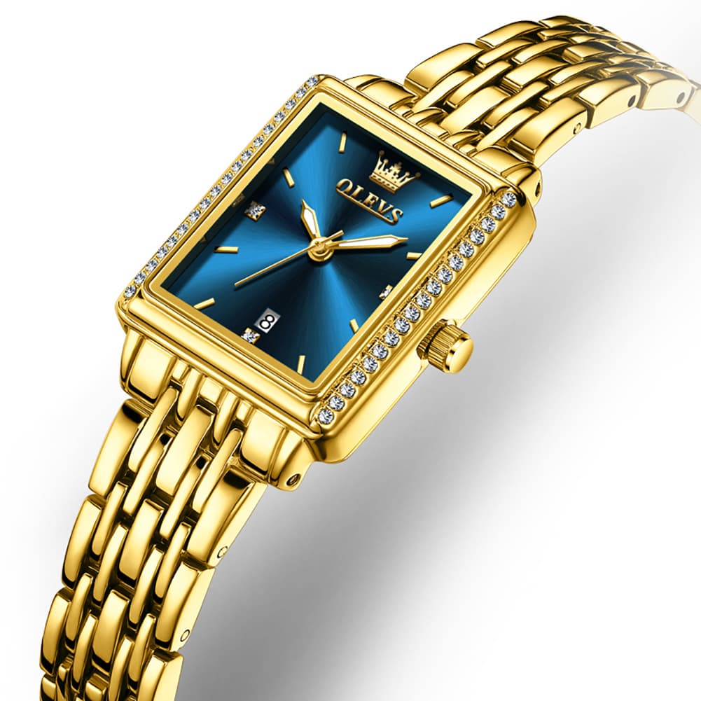 OLEVS 9995 Vintage Rectangular Gold Bracelet Watch for Women