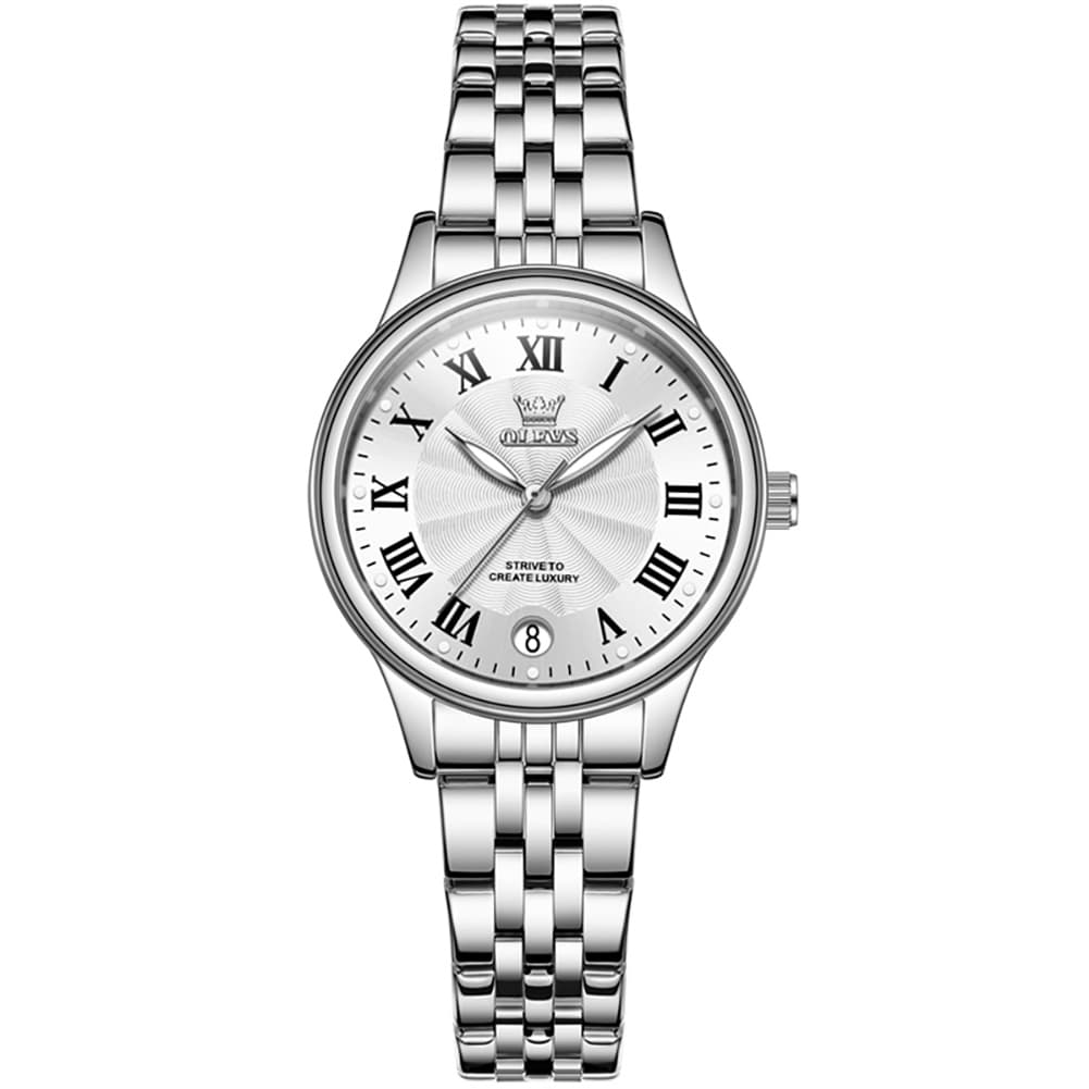 OLEVS Women Tiffany Blue Watch Roman Numeral Silver Stainless Steel Date Quartz 5600