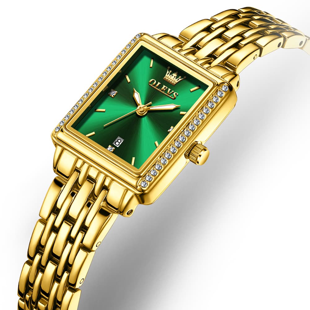 OLEVS 9995 Vintage Rectangular Gold Bracelet Watch for Women