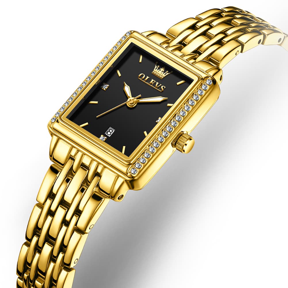 OLEVS 9995 Vintage Rectangular Gold Bracelet Watch for Women