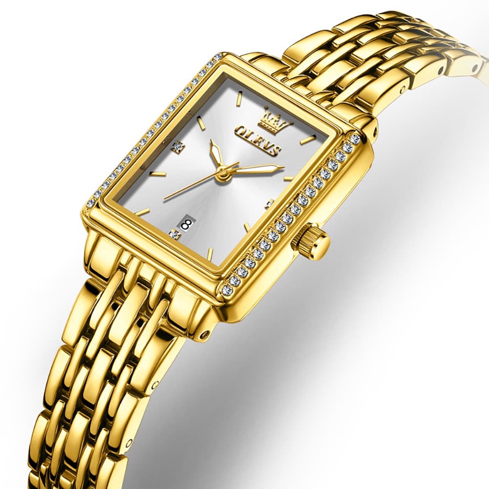OLEVS 9995 Vintage Rectangular Gold Bracelet Watch for Women