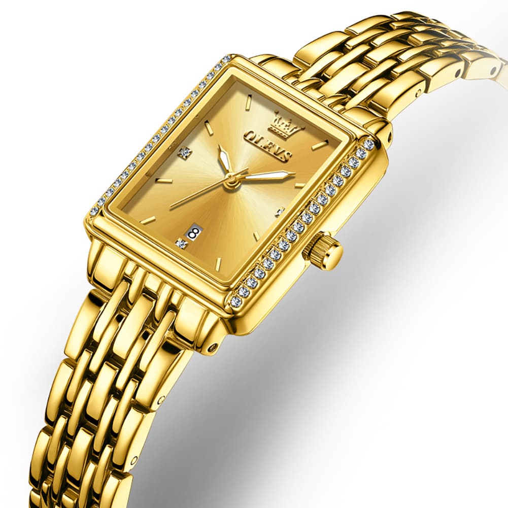 OLEVS 9995 Vintage Rectangular Gold Bracelet Watch for Women