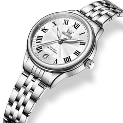 OLEVS Women Tiffany Blue Watch Roman Numeral Silver Stainless Steel Date Quartz 5600
