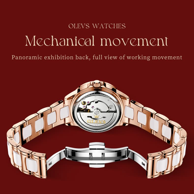 OLEVS 6610 Automatic Mechanical Ceramic Dragonfly Watch for Women