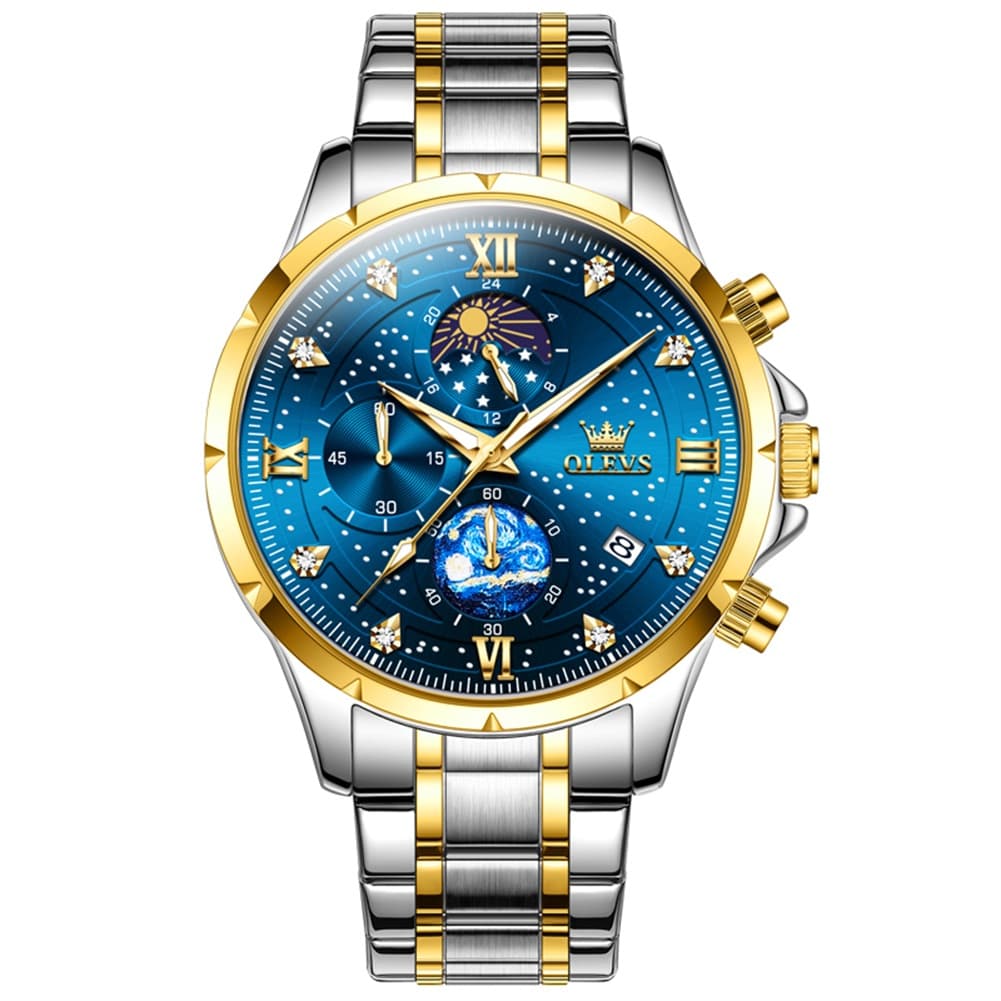 OLEVS 9807 Starry Moon Phase Chronograph Quartz Watch for Men