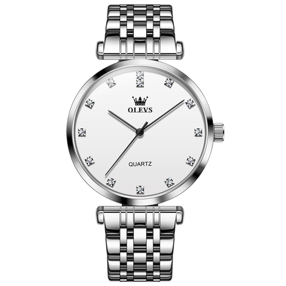 OLEVS Couple Watch Faceted Crystal Diamond Marker Stainless Steel Quartz 5596