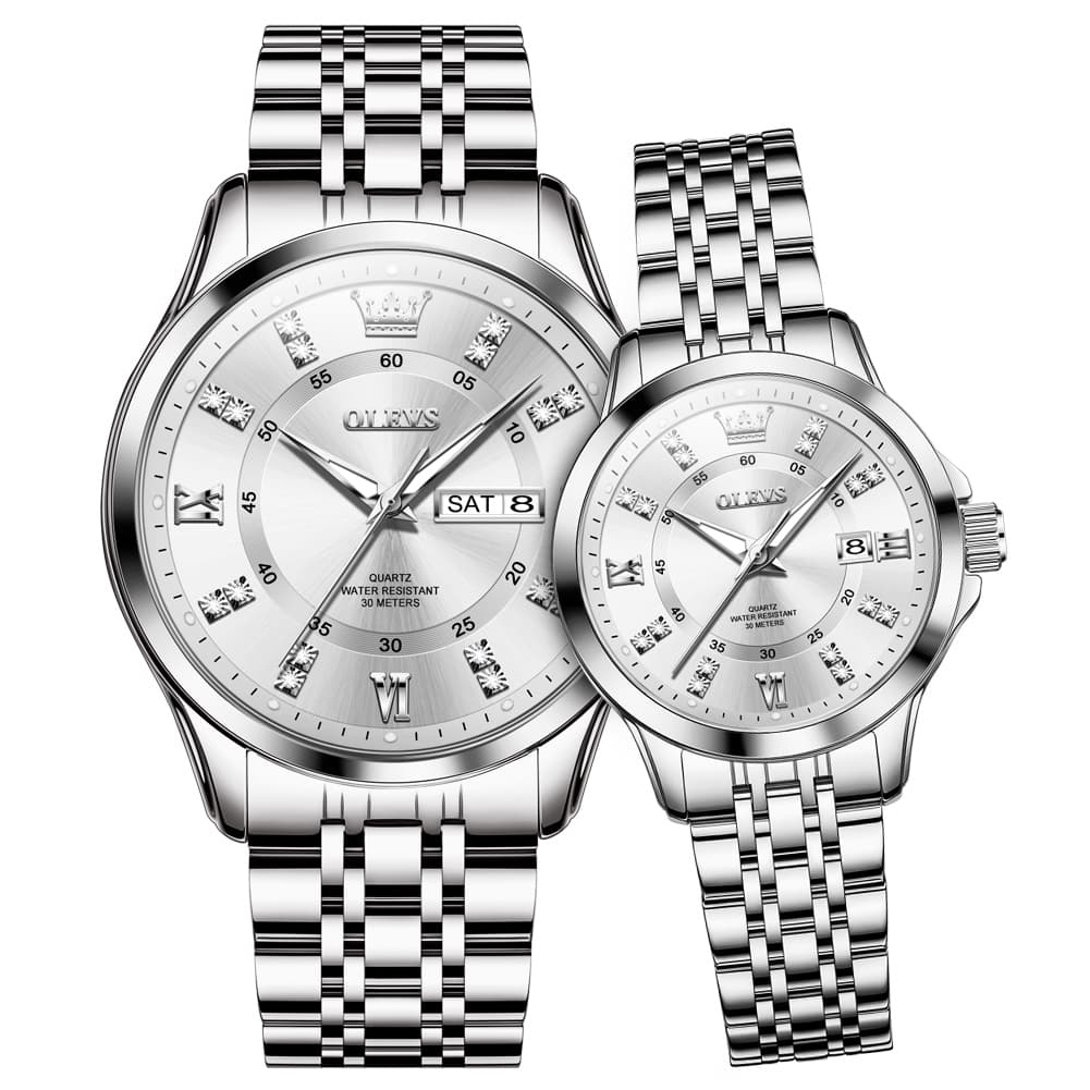 OLEVS 3620Q Classic Diamond Quartz Couple Watches Set